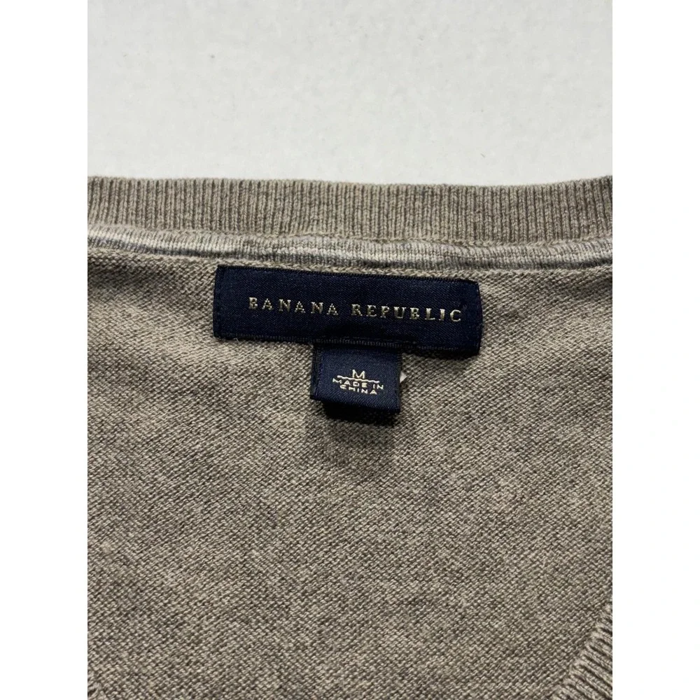 Banana Republic Sweater Mens Medium Brown Argyle V Neck Silk Blend Knit Pullover